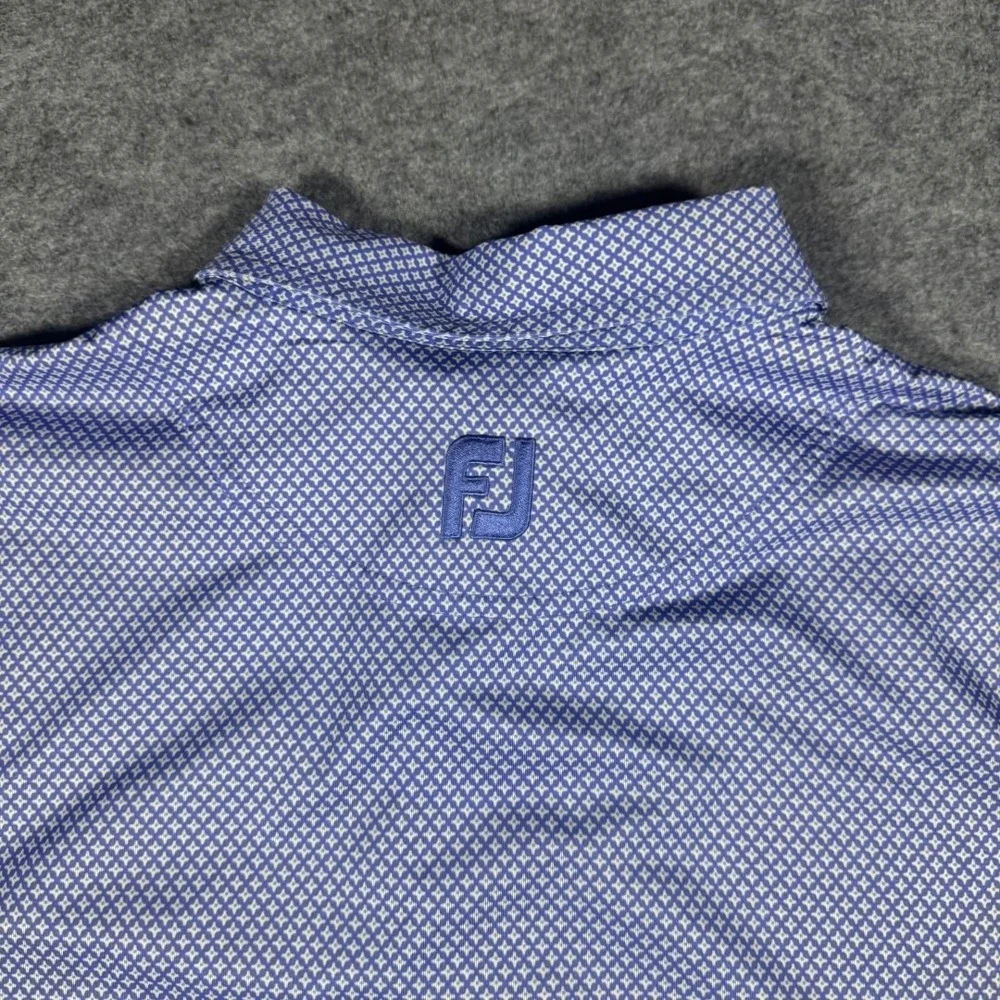 FootJoy Mens Large Blue Geometric Print Golf Polo Shirt‎ Short Sleeve Bird Logo